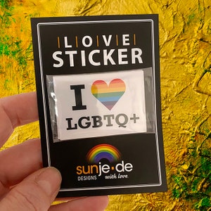 I love LGBTQ+ Sticker 10 Stück Aufkleber Vinyl Format 50x35mm Gender PRIDE Intersex Pride Gay + 1 x Gender Postkarte © Sunje®
