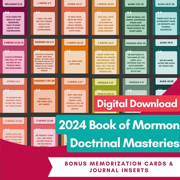 LDS Seminary Book of Mormon Doctrinal Mastery Posters and Cards | Book of Mormon Cards | Come Follow Me 2024 | LDS Seminary Printables