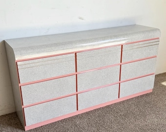 Postmodern Gray and Pink Laminate Waterfall Dresser