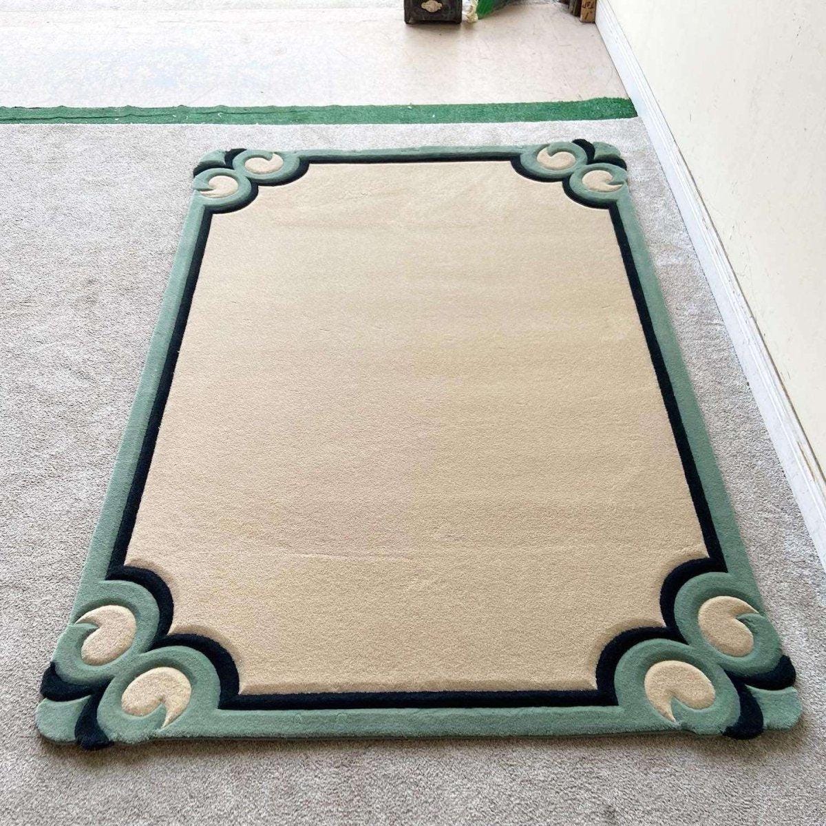 Postmodern Tan, Black and Green Rectangular Area Rug - Etsy