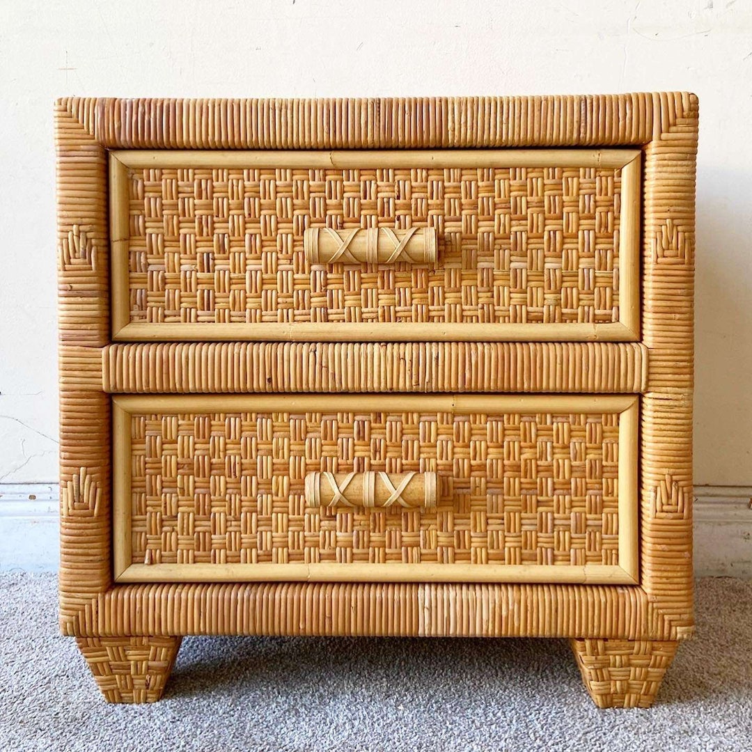 Boho Chic Wicker and Rattan Nightstand Etsy