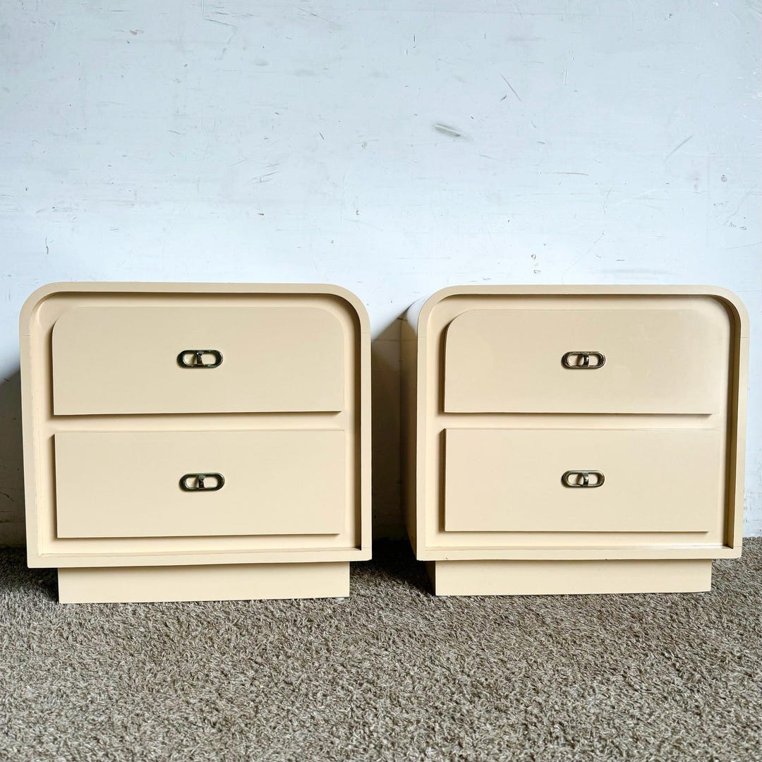 Postmodern Beige Lacquer Laminate Waterfall Nightstands a Pair - Etsy