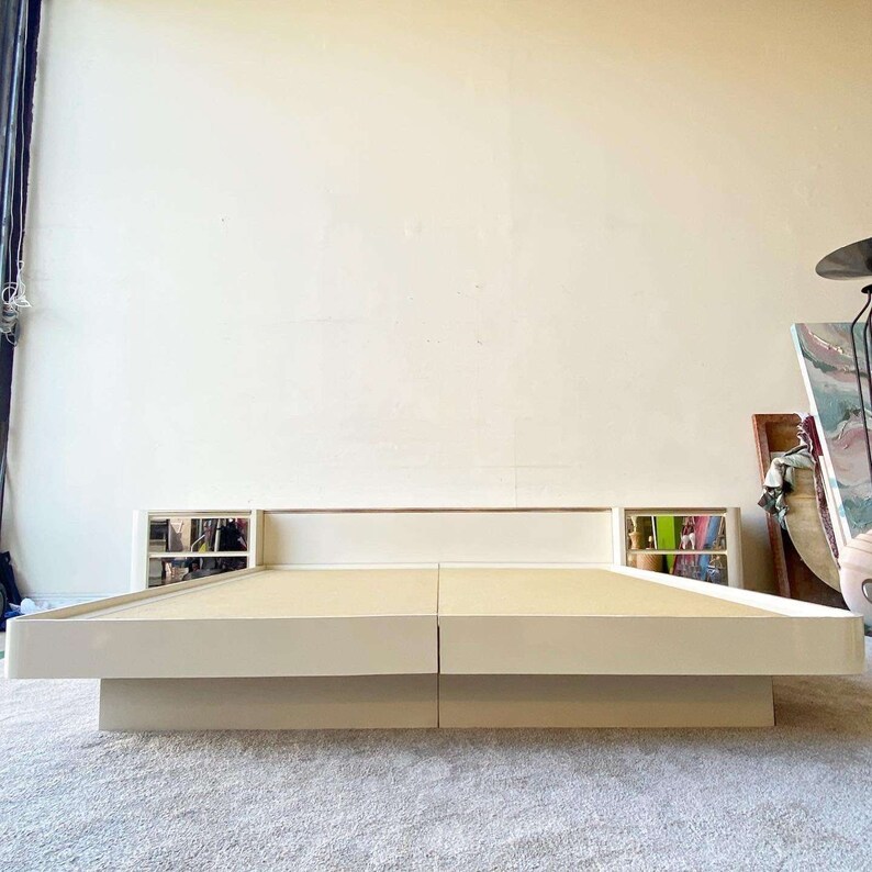 Postmodern Cream Lacquer Laminate King Platform Bed With Etsy