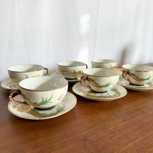 Japanese Lithophane Geisha Moriage Porcelain Dragonware Tea Set - 12 Pieces