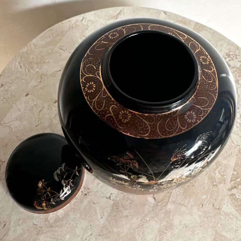 Vintage Japanese Black and Gold Ginger Jar image 4