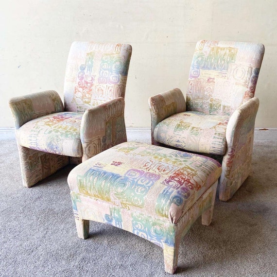 Postmodern Multicolored Sculpted Armchairs With Ottoman Etsy