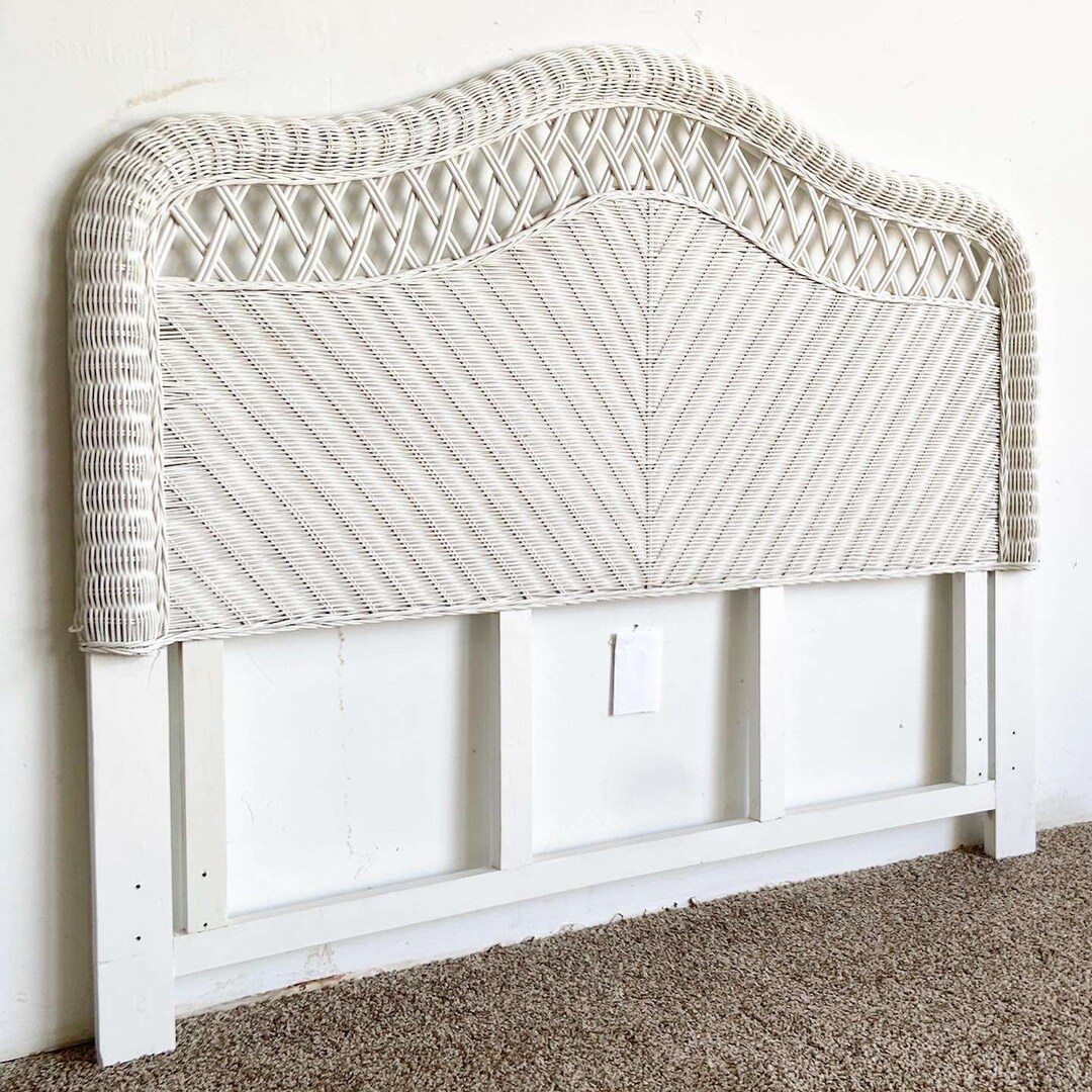 Boho Chic White Wicker Queen Size Headboard Etsy