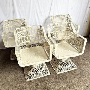 Mid Century Modern Spun Fiberglass Swivel Dining Arm Chairs - Set of 4