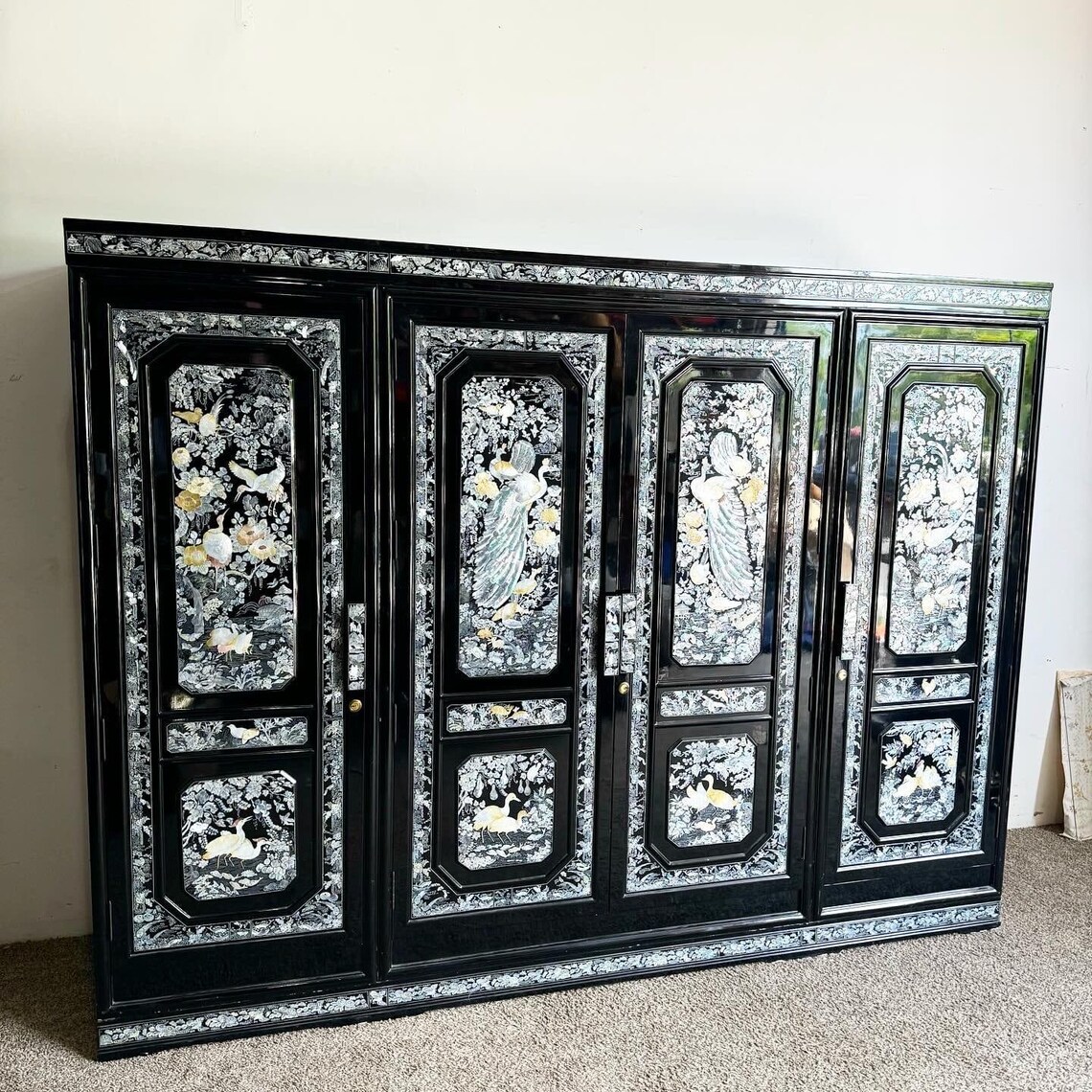 Korean Black Lacquered Mother of Pearl Inlaid Closet Armoire/closet - Etsy