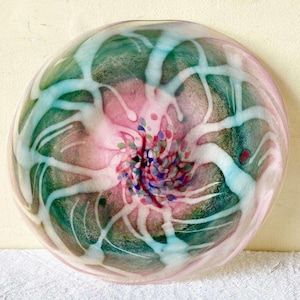Postmodern Hand Blown Pink and Green Glass Platter