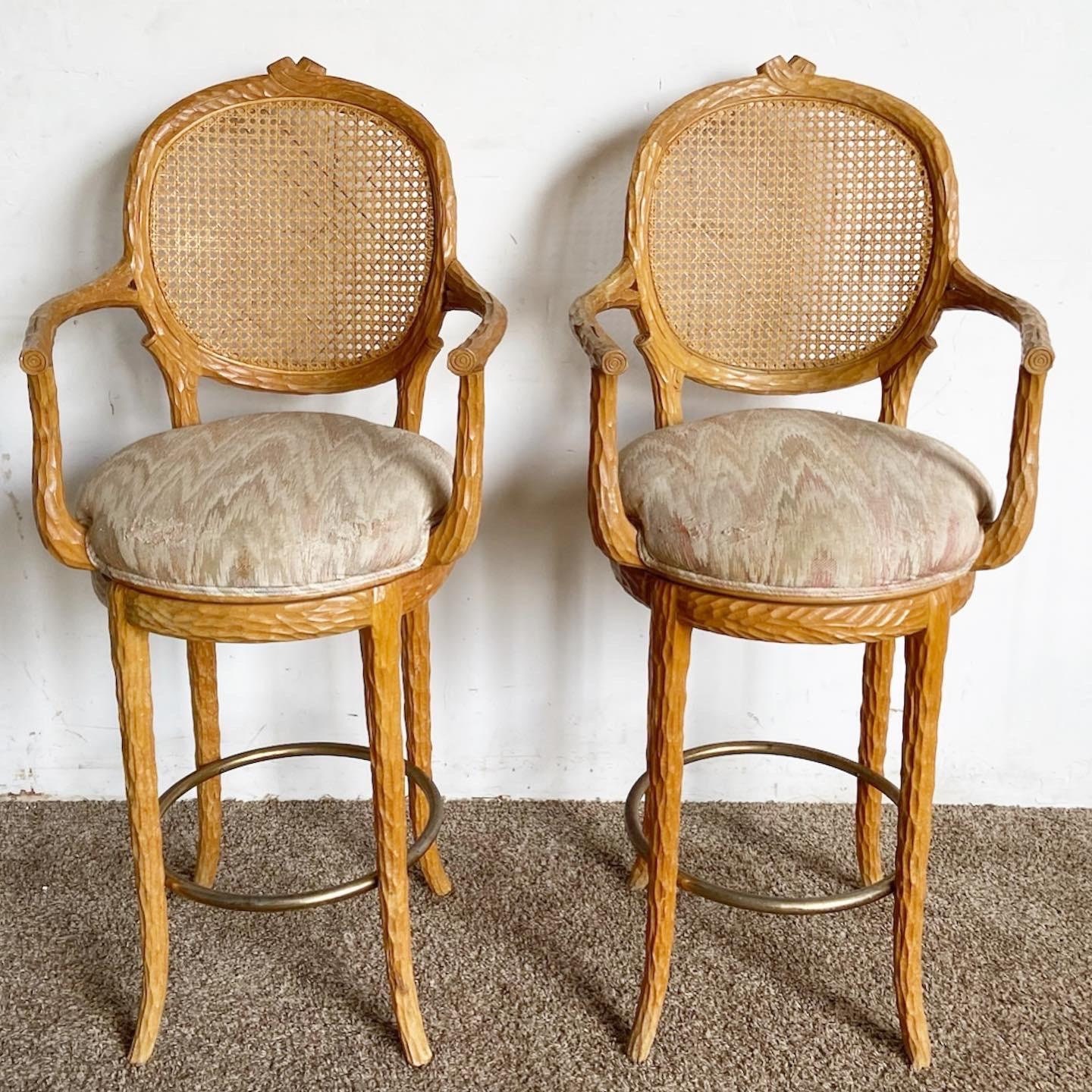 Regency Cane Back Sculpted Swivel Counter Stools - Etsy