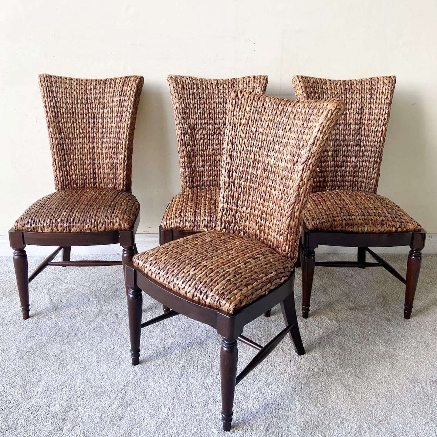 Boho Chic Woven Sea Grass Dining Chairs Set of 4 Etsy