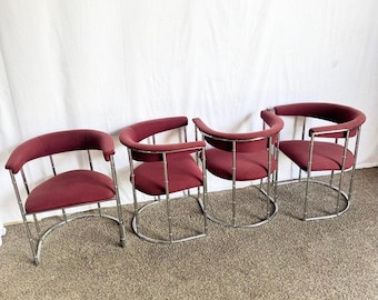 Mid Century Modern Chrome Faux Bamboo Dining Arm Chairs - Set of 4