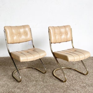 Mid Century Modern Gold and Tan Tufted Cantilever Chairs by Chromcraft - a Pair