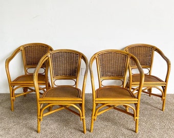 Boho Chic Bamboo Rattan Dining Chairs - Set of 4