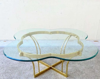 Hollywood Regency Clover Cloud Glass and Gold Coffee Table