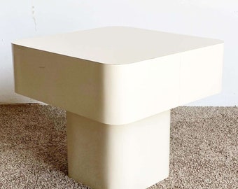 Postmodern Cream Lacquer Laminate Side Table