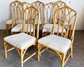 Boho Chic Bamboo Rattan Henry Link Dining Chairs - Set of 7