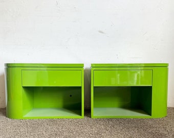 Postmodern Lime Green Lacquer Laminate End Tables/Nightstands - a Pair