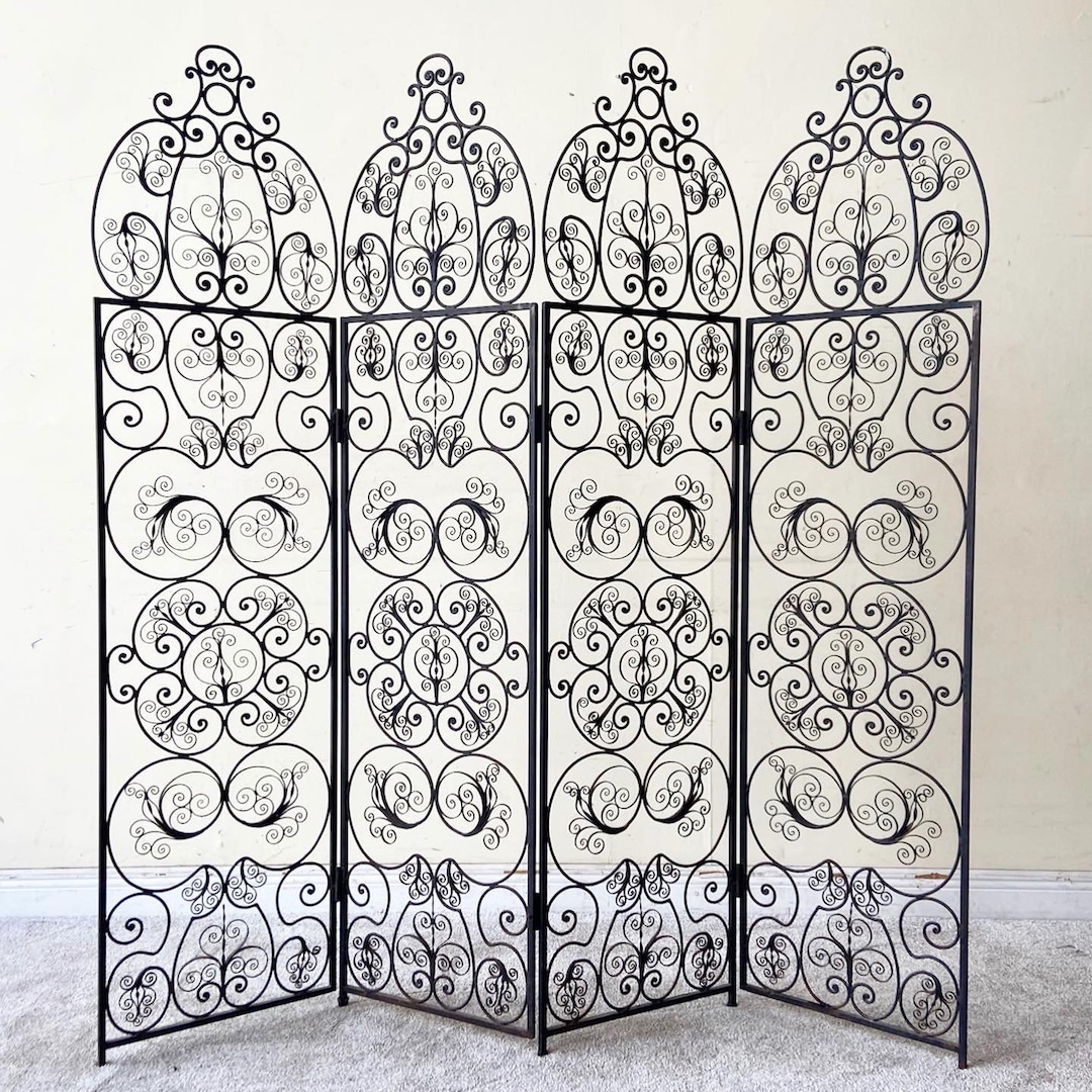 Antique Wrought Iron Room Divider 4 Panels Etsy
