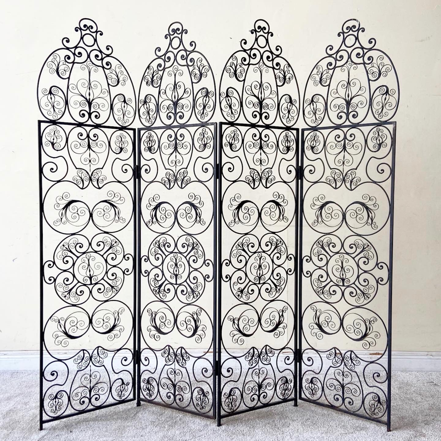 Antique Wrought Iron Room Divider 4 Panels Etsy