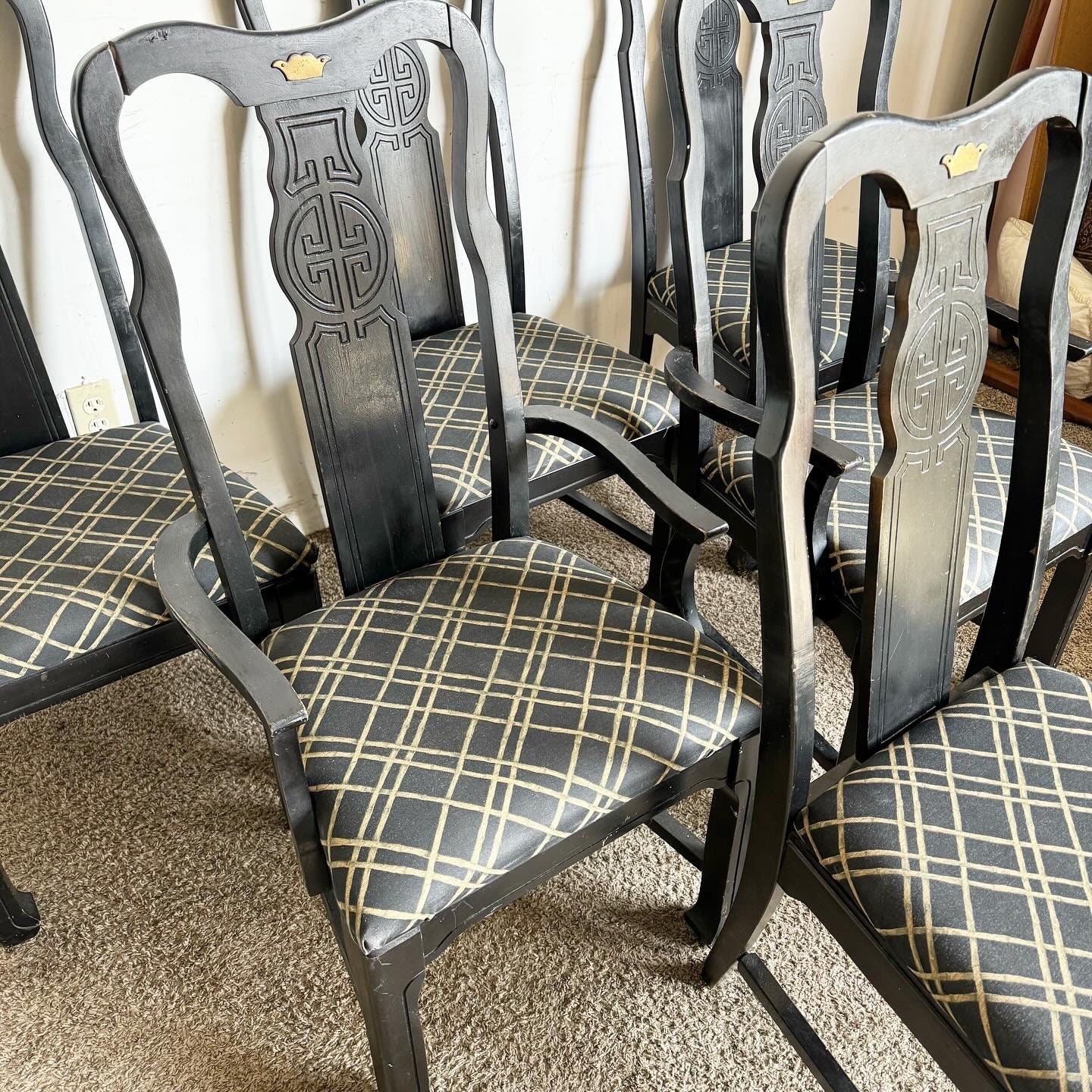Chinoiserie Black Wooden Dining Chairs by Singer Furniture Set of 6 - Etsy