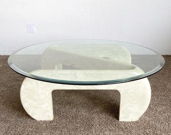 Postmodern Faux Marble Fiberglass Glass Top Z Coffee Table