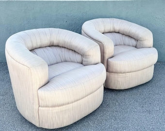 Postmodern Light Pink and Mauve Swivel Club Chairs - A Pair