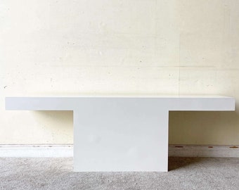 Postmodern White Lacquer Laminate T Console Table