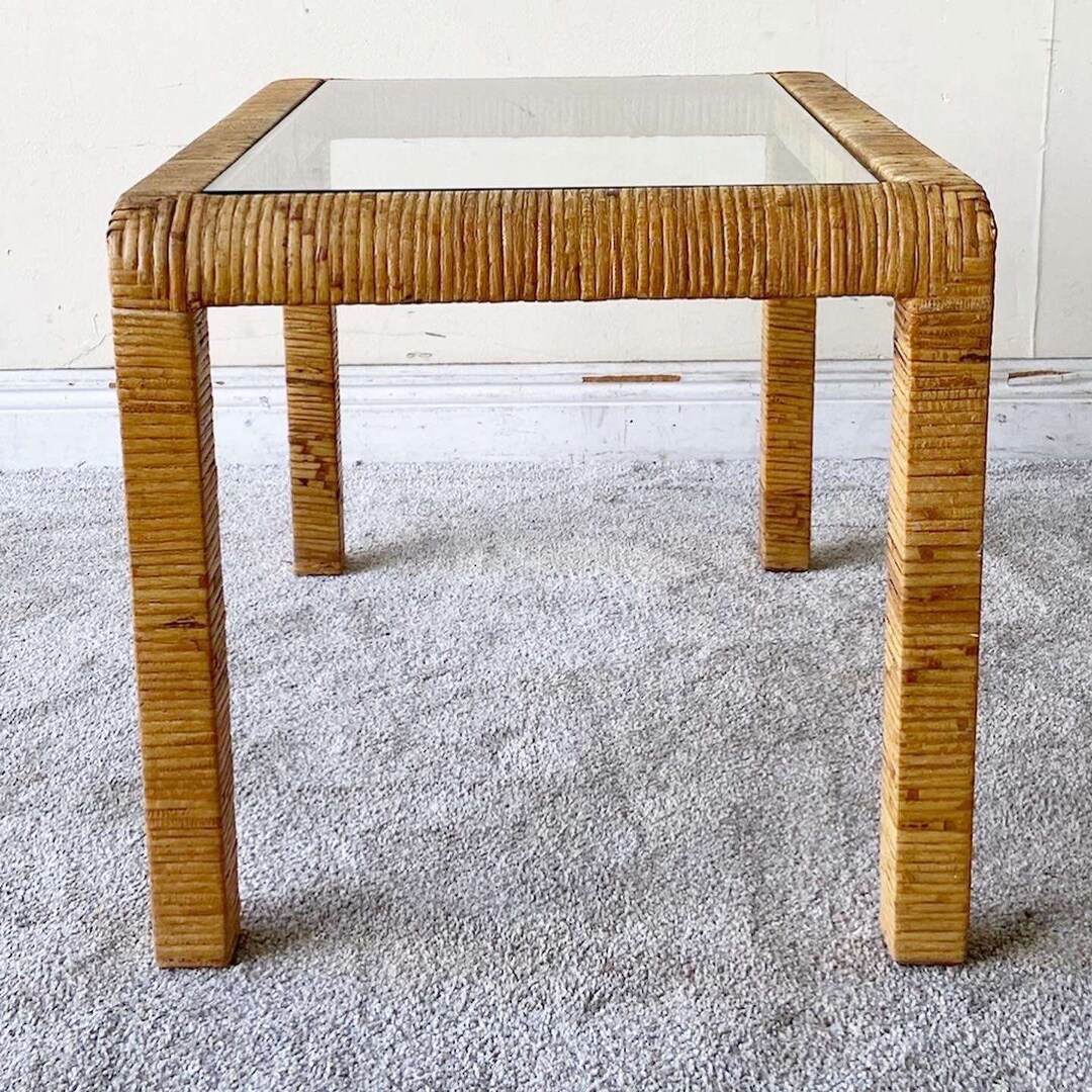 Vintage Bohemian Rattan Side Table Etsy