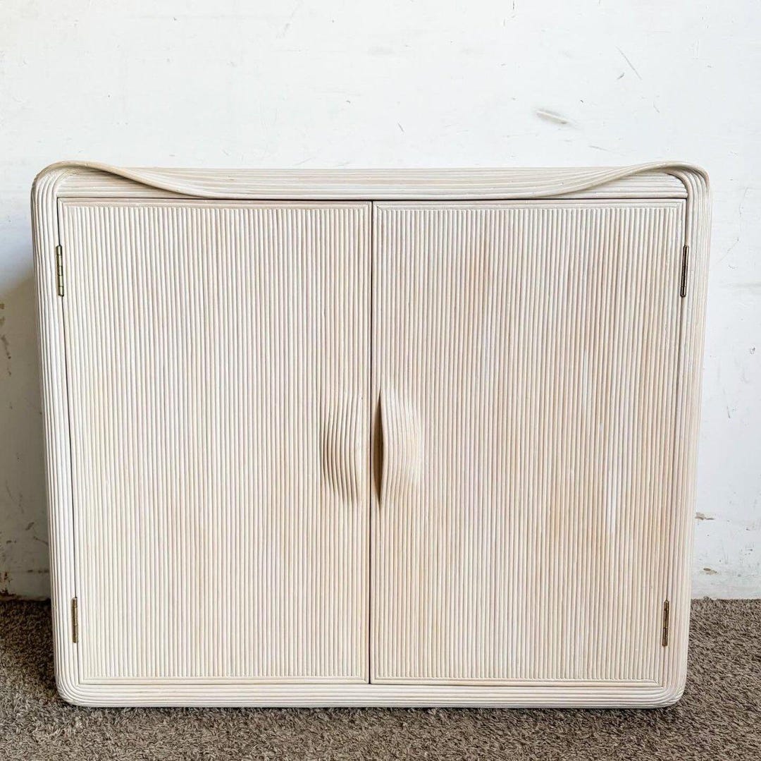 Boho Chic White Washed Ribbon Pencil Reed Cabinet/sideboard - Etsy