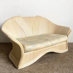 Boho Chic Sculpted Pencil Reed Ribbon Love Seat Sofa