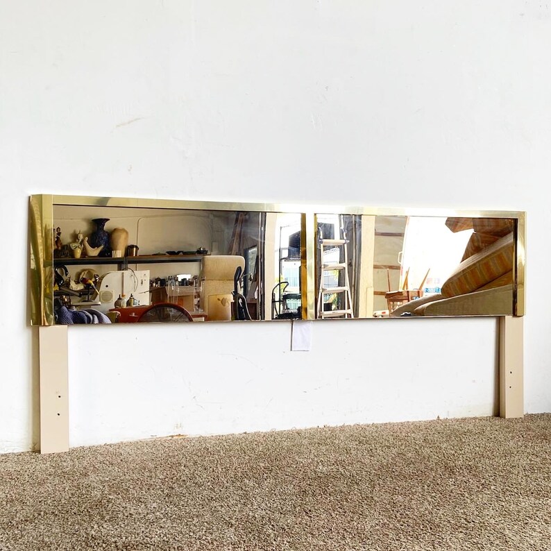 Postmodern Beige and Gold King Size Headboard With Smoked Mirror image 1