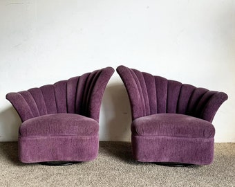 Postmodern Purple Ascending Clam Shell Back Swivel Chairs - a Pair