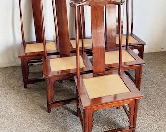 Chinoiserie Wooden Dining Chairs With Woven Seats