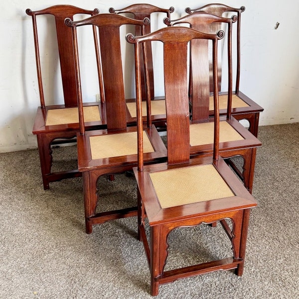Chinoiserie Wooden Dining Chairs With Woven Seats