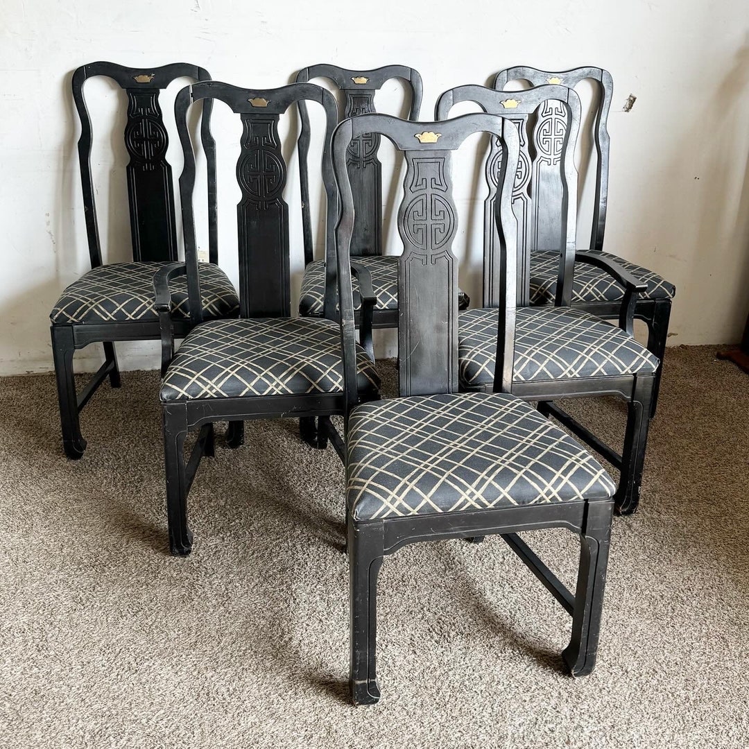 Chinoiserie Black Wooden Dining Chairs by Singer Furniture Set of 6 - Etsy