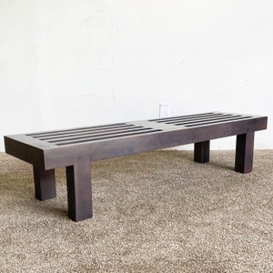 Contemporary Black Wooden Slatted Bench