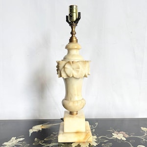 Antique Italian Hand Carved Alabaster Table Lamp