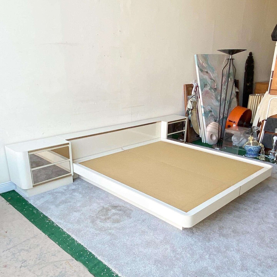 Postmodern Cream Lacquer Laminate King Platform Bed With Etsy