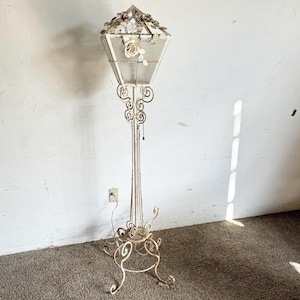 Vintage Wrought Iron Painted White Floor Lamp