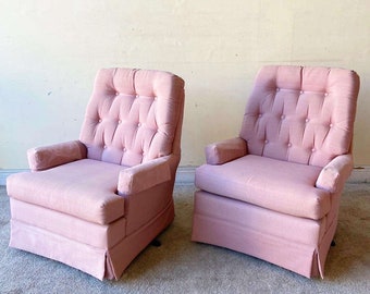 Mid Century Modern Pink Tufted Swivel Chairs