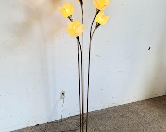 Art Deco Gold and Flower Shade Floor Lamp - 5 Lights