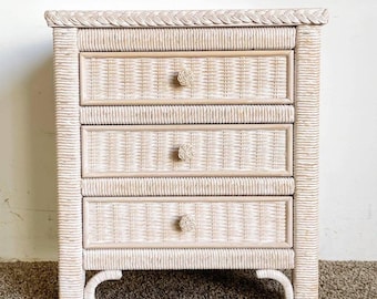 Boho Chic Lexington Wicker Rattan Glass Top Commode/Nightstand by Henry Link