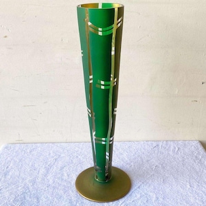 Mid Century Modern Green and Gold Glass Vase