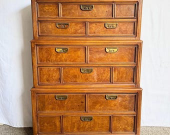 Vintage Chinoiserie Burl Wood Highboy by Thomasville