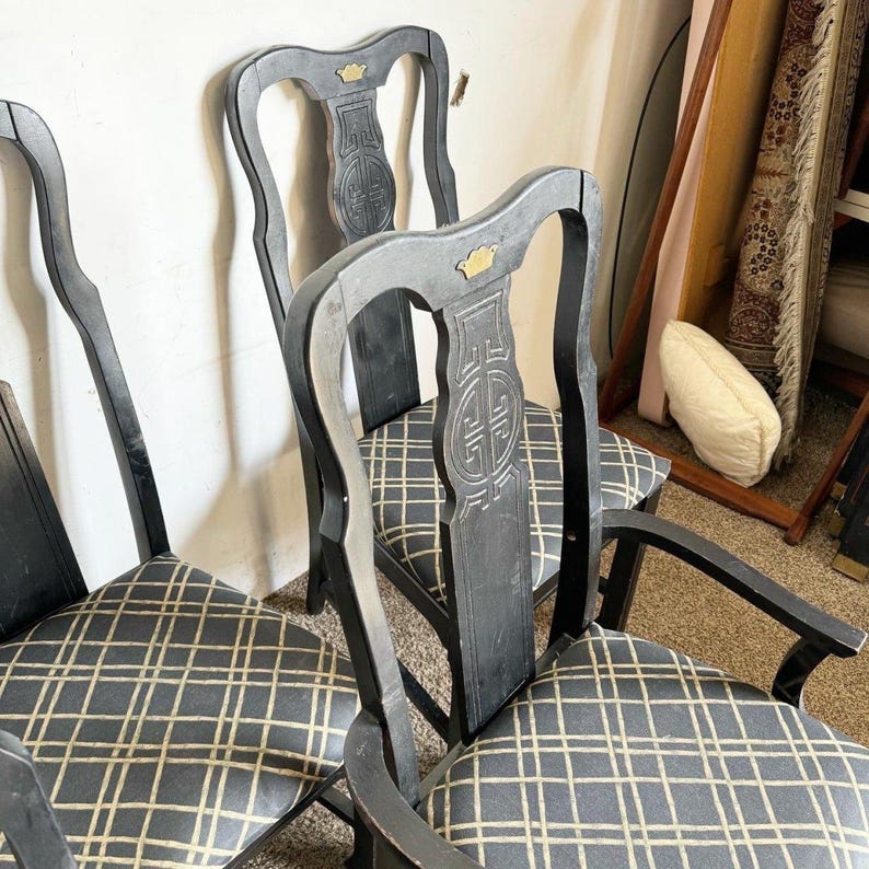 Chinoiserie Black Wooden Dining Chairs by Singer Furniture- Set of 6 - Etsy