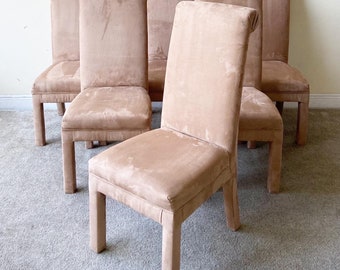 Postmodern Brown Fabric Parsons Dining Chairs - Set of 6