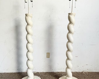 Postmodern Off White Wooden Swirl Floor Lamps - a Pair