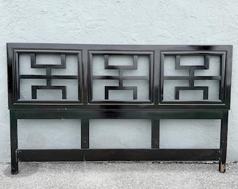 Vintage Chinoiserie Black King Size Headboard by Century